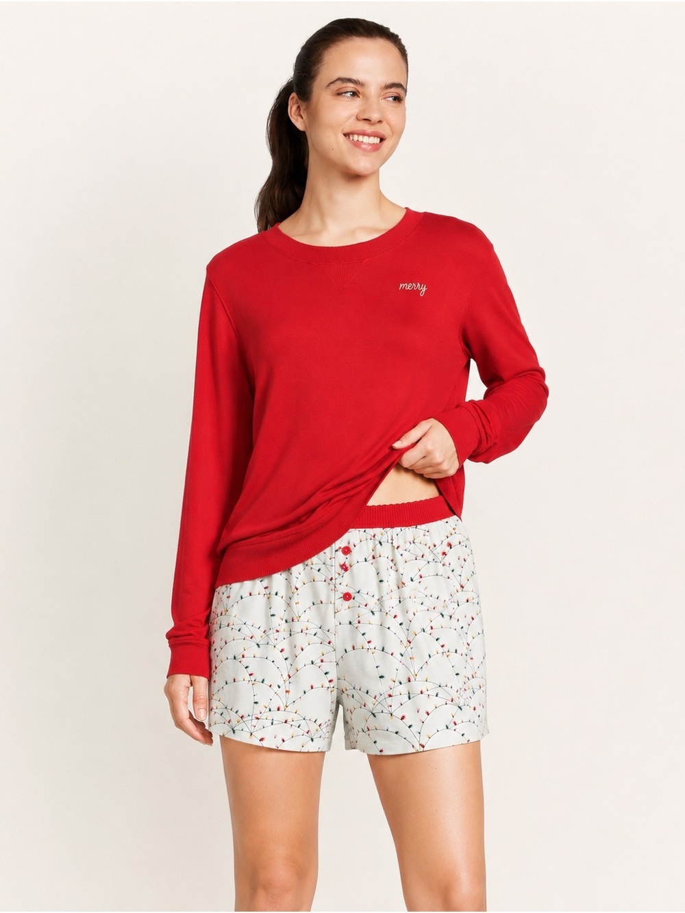 7. Honeydew • NWT Sugar Sweetheart Long sleeve shortie PJ set. Holiday lights